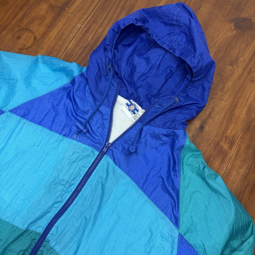 Vintage 90s Pro Spirit Made in USA Colorblock Windbreaker Jacket Blue Teal L